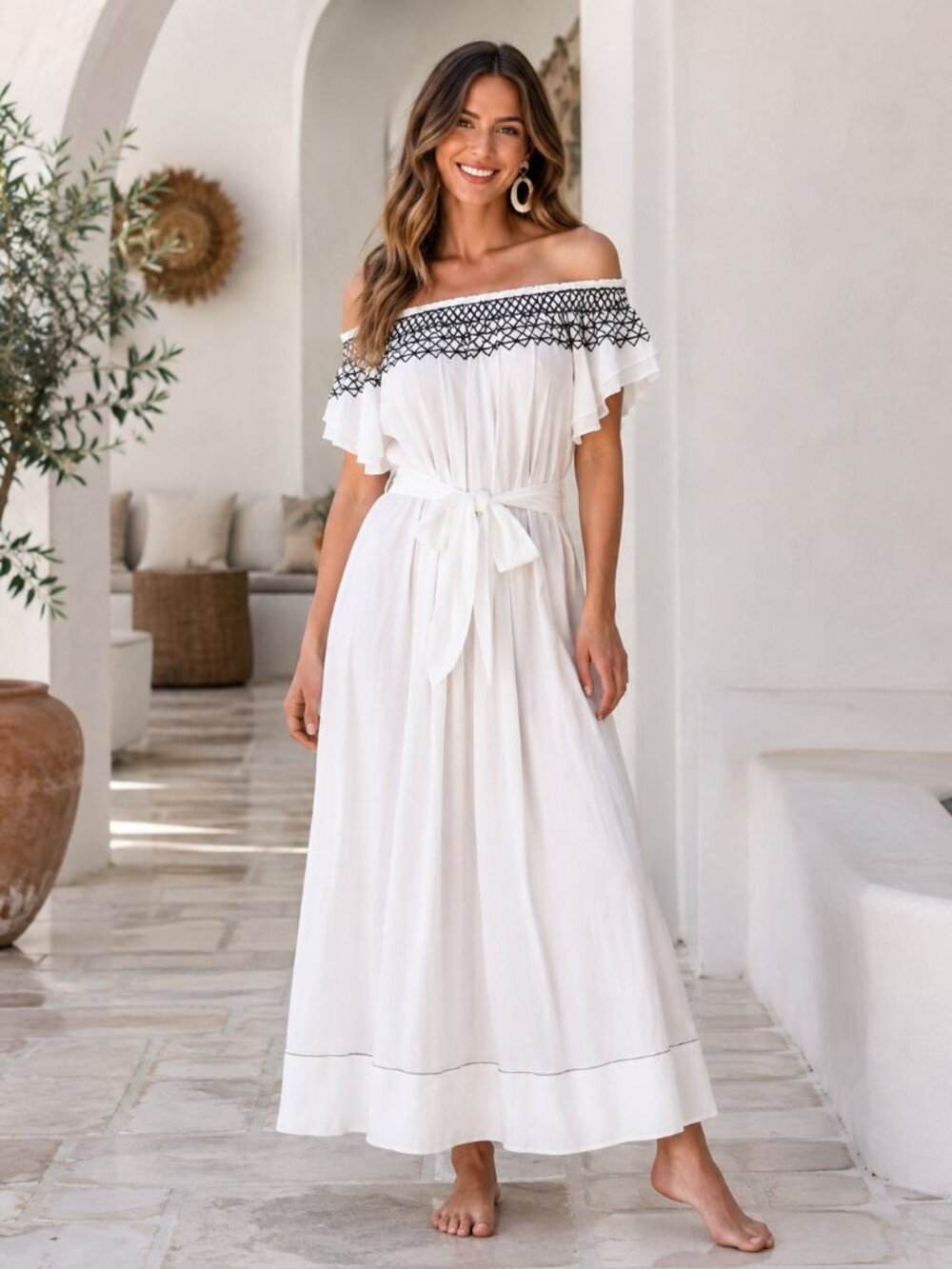 The Great. The Belted Off Shoulder Maxi Dress Ruffle Ruched Cotton S New 279829